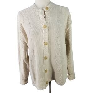Binghampton Knitting Cream Cable Knit Button Front Vintage USA Cardigan Medium